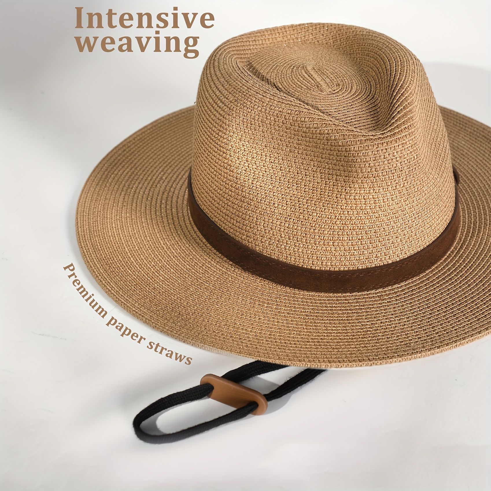 elegant belt decorative sun hat solid color flat brim straw hat summer casual panama hats for women details 0