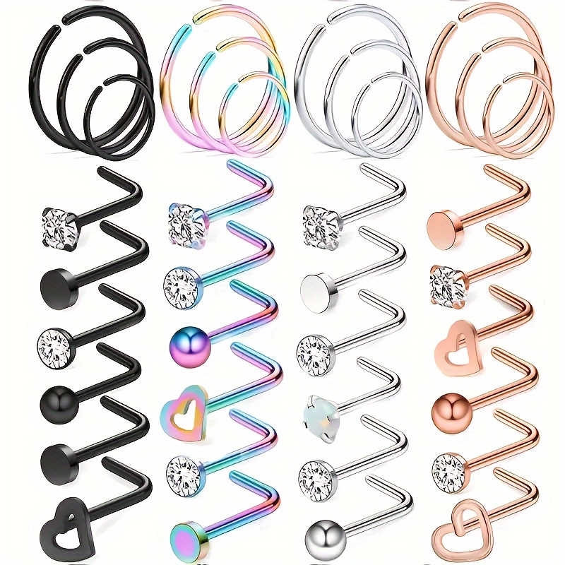 

36pcs 20g Nose Ring Set Inlaid Shiny Zirconia Stainless Steel Nose Piercing Jewelry Accessories For Women