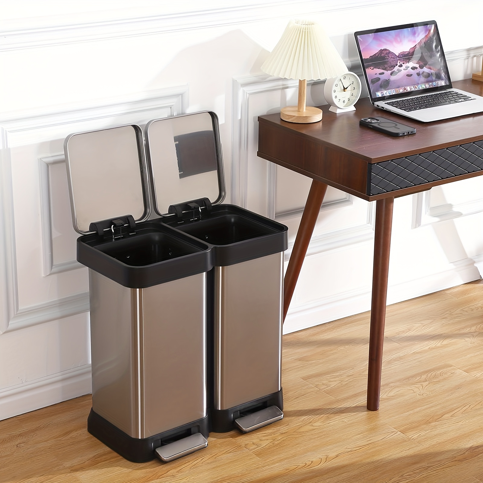 Image of 50 Liter 13 Gallon Kitchen Trash Can, Stainless Steel, Rectangular Recycling For Rooms And Offices.no Built-in Plastic Bucket