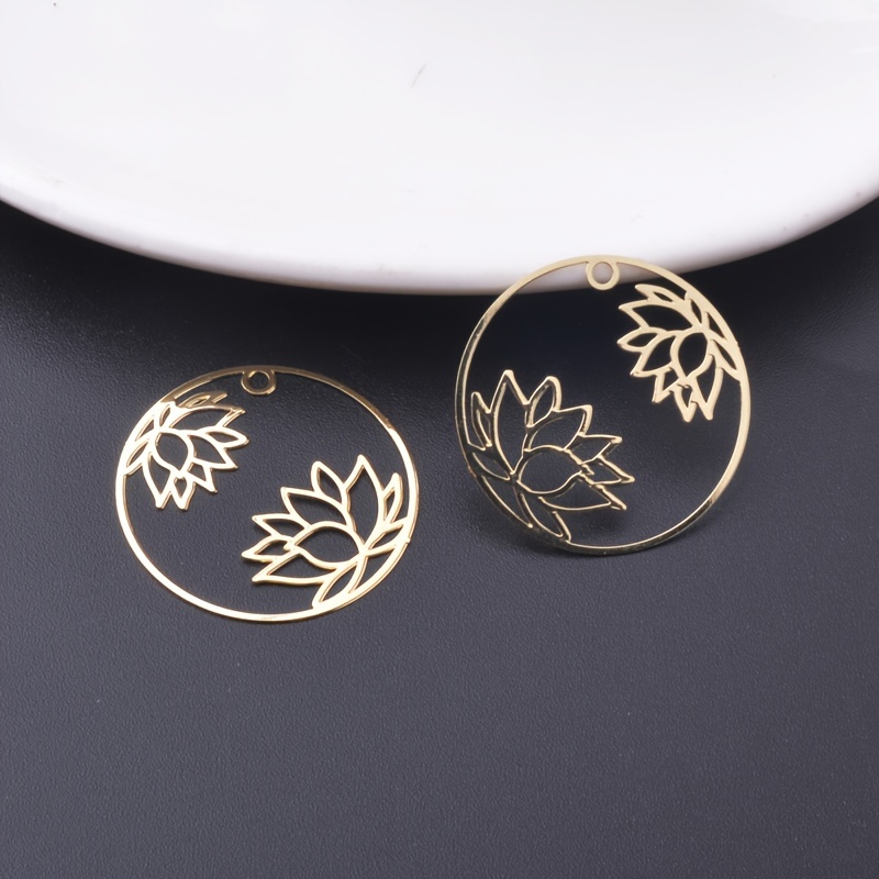 Image of 6pcs Jewelry For Lotus Flower Hollow-out Petal Charm Bull Round Connector Pendant For Women's Earring Making