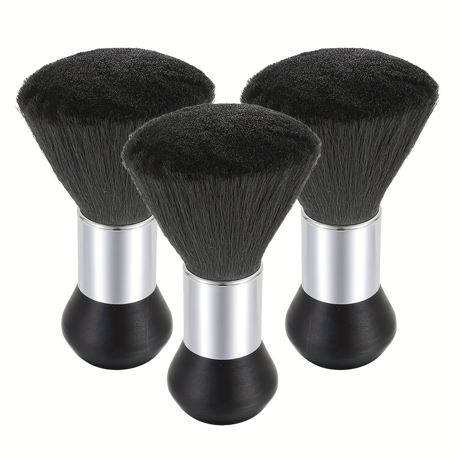 TEMU 3pcs Neck Duster Brush For Hair Cutting - Large Professional Soft Brush For Salon Barbers, Haircut Accessories, Black