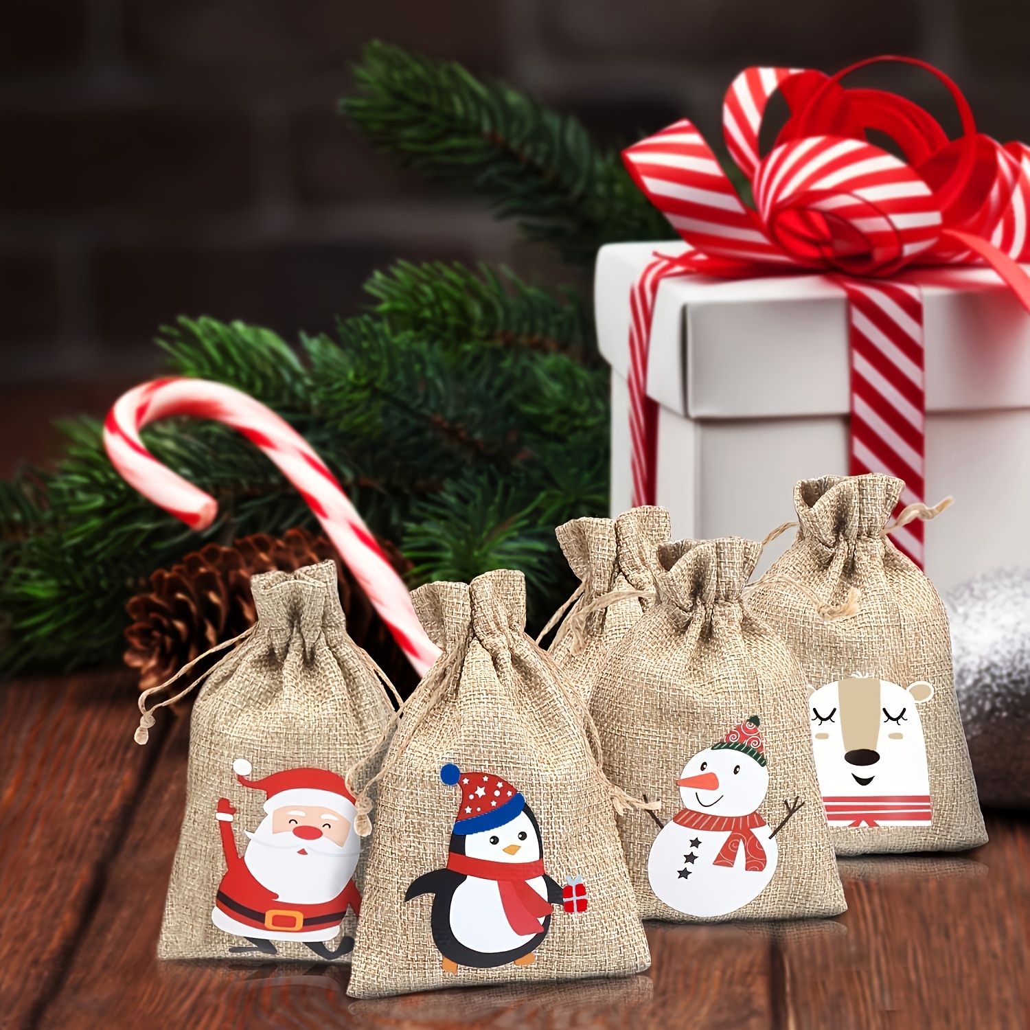 

Christmas Burlap , Christmas Linen Burlap Drawstring , For Christmas Gifts