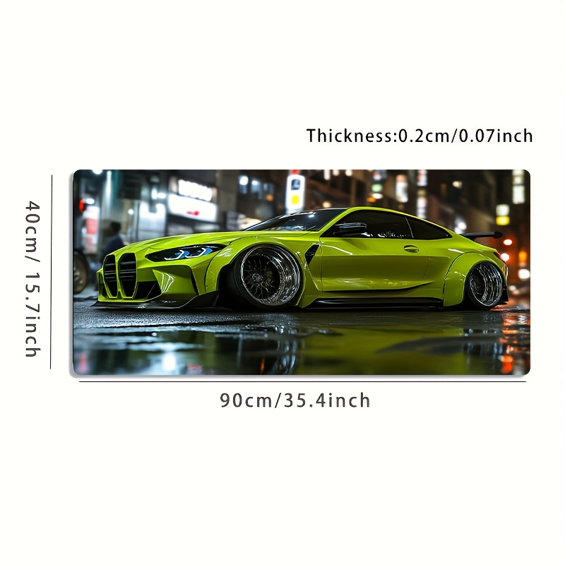 1pc Large Gaming Mouse Pad - Fluorescent Green Racing Car Design, Non-Slip Washable Rubber Base, Durable Desk Mat for PC & Office, Stylish Computer Accessory, Ideal Gift for Gamers & Professionals, Mouse Pads for Desk, Mouse Pad, Gaming, Desk Mat