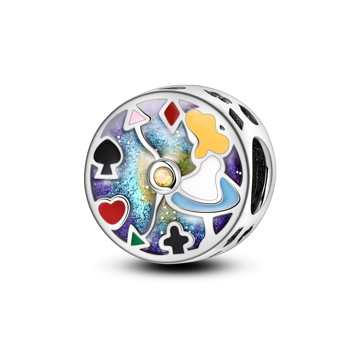 TEMU 1 pièce Perles à breloques de couleur argentée au design original pour femme, d'Alice et du , emballage en boîte, élégance, cadeaux de bijoux,