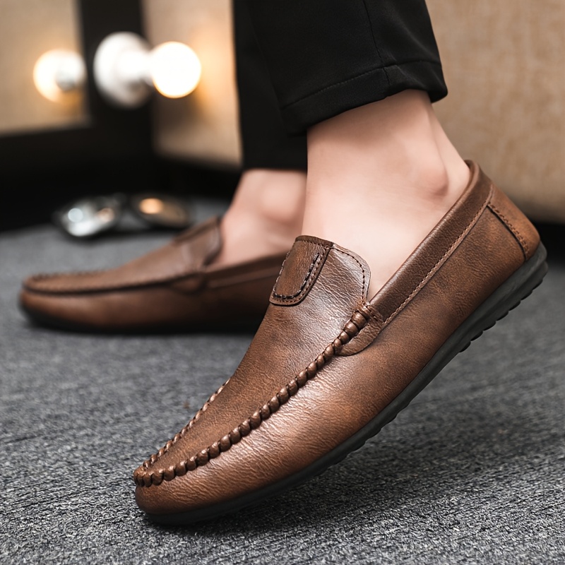 mens slip on loafers british style breathable casual dressy shoes     with eva sole low   toe design for office semi formal casual attire comfy shoes