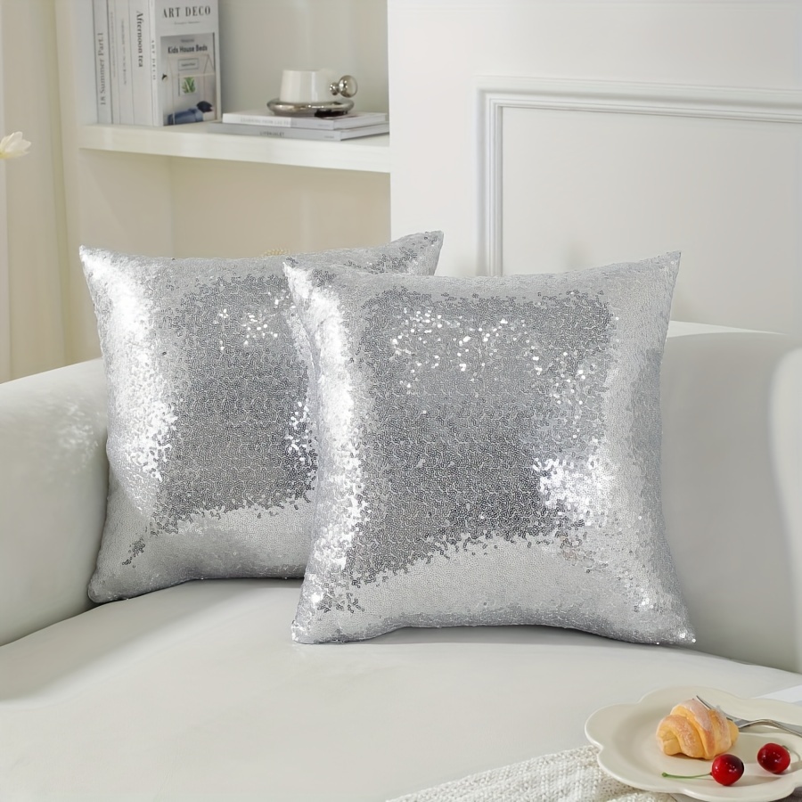 

Luxurious Silvery Decorative Shiny Sequins And Comfortable Solid Color Pillowcase From The Series, Suitable For Weddings/christmas