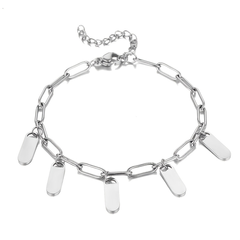 TEMU Personalized Custom Women' Link Initial Tag Bracelet, Engraved With Names, The Perfect Birthday Gift For Mom, Girlfriend, Or Family