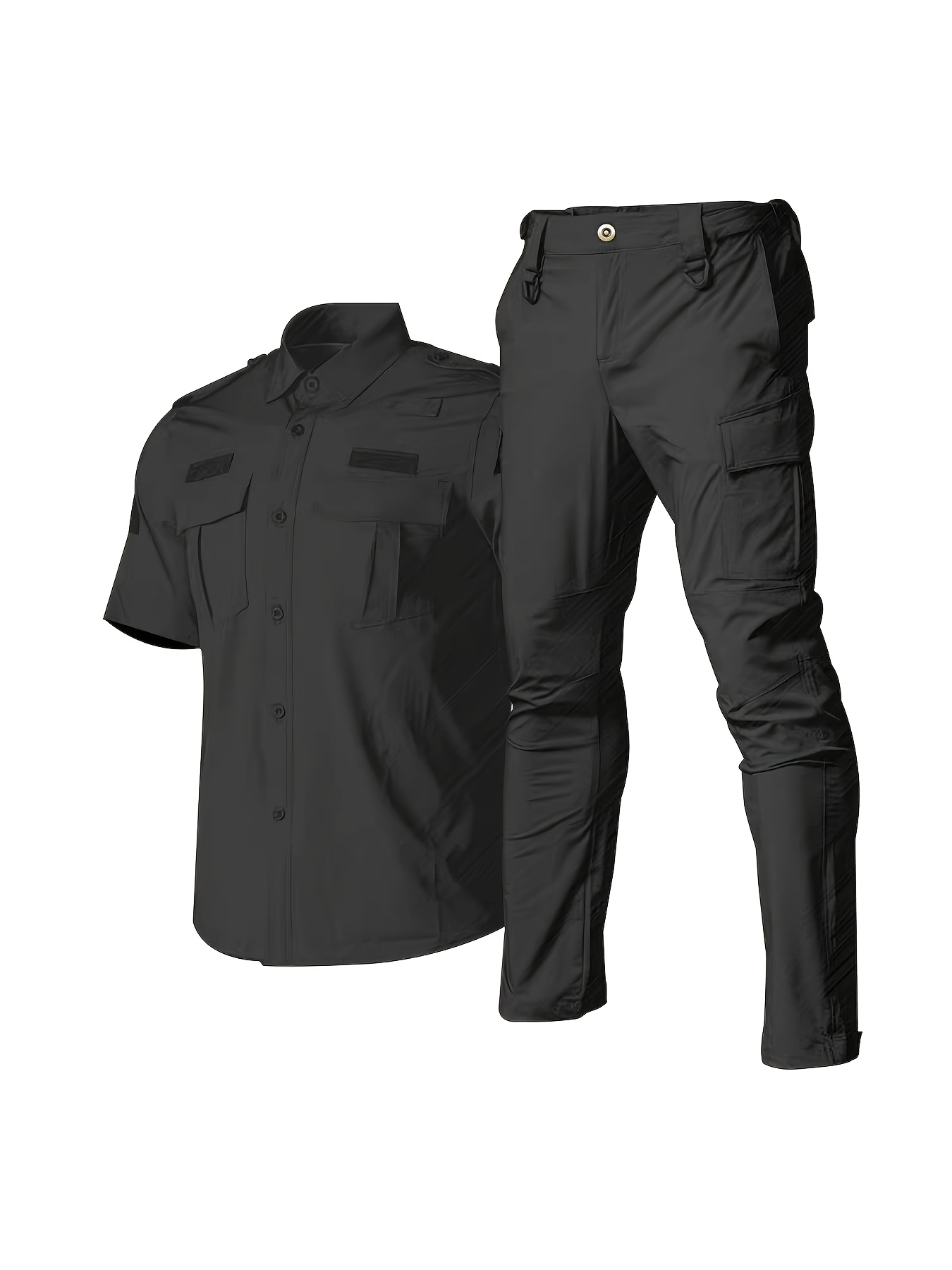  quick dry   training uniform set   short sleeve shirts and is suitable for security   featuring multiple pockets for summer duty   designed for activities like hiking   blacksmithing camping   team sports and physical training and   as a short sleeve and long pants outfit for men 0