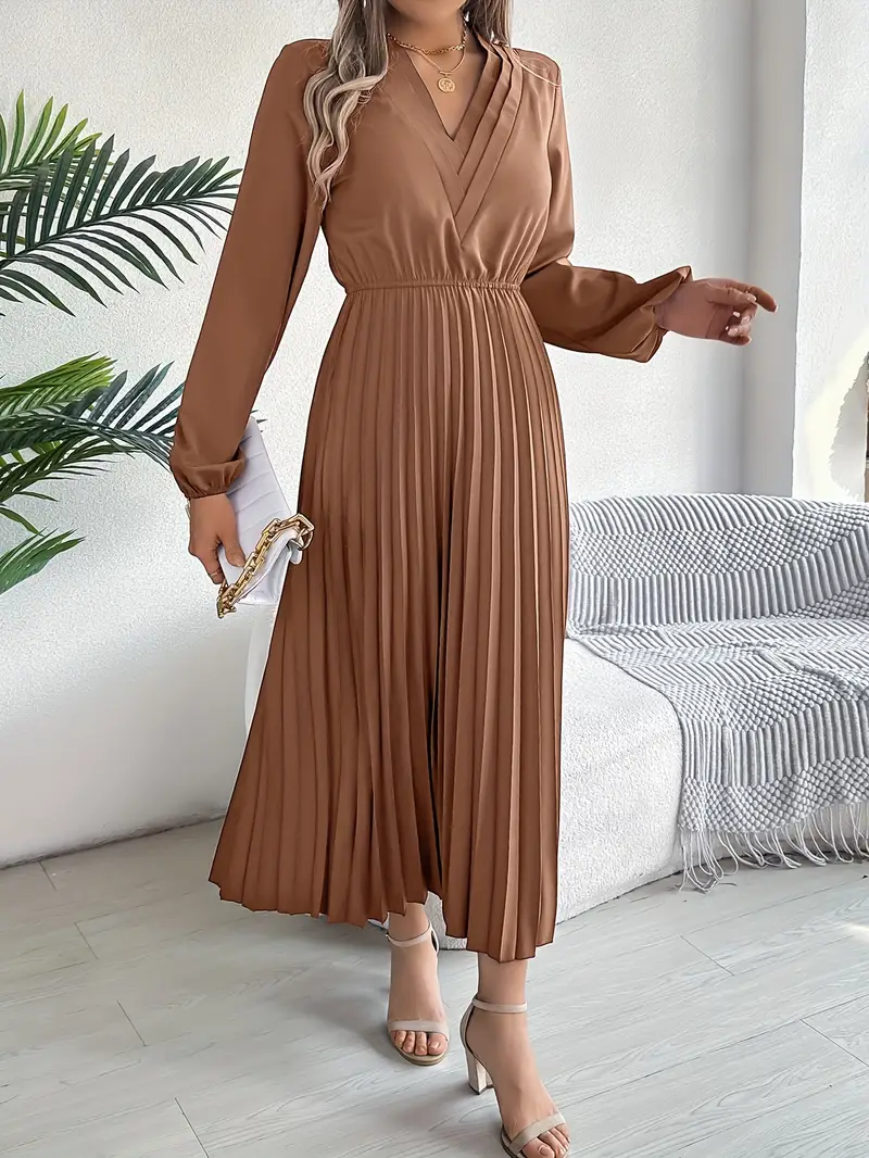 Spring/Summer Vacation Multi-Layer V-Neck Long Sleeve Waist-cinching Pleated Maxi Dress Bridesmaid Dress Spring/Summer Vacation Multi-Layer V-Neck Long Sleeve Waist-cinching Pleated Maxi Dress Bridesmaid Dress