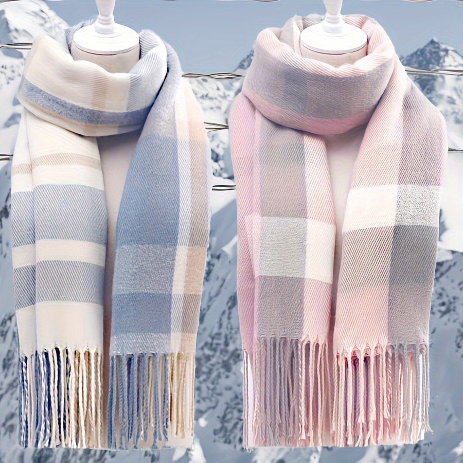 

Elegant Striped Acrylic Scarf With Tassels For Women - 100% Acrylic Knit, Hand Washable, Casual Weekend Shawl, Decorative & - 1pc