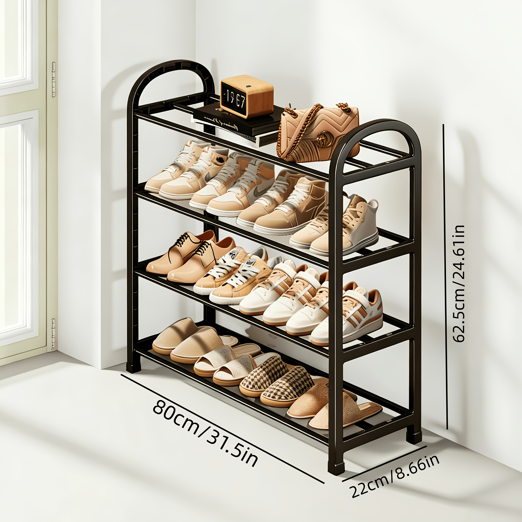 TEMU 1 étagère à chaussures de rangement en métal à 4 niveaux de 80 cm, robuste et durable, facile à assembler, étagère de rangement d'entrée, meuble