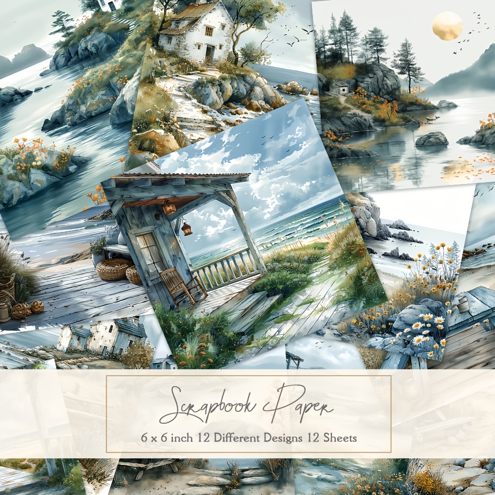 E-shop 12 Blätter -Papier, 6×6 Zoll, 12 verschiedene Designs, geeignet für Illustrationen, Briefpapier-Designs, Hintergrundpapiere, Handwerkspapier für