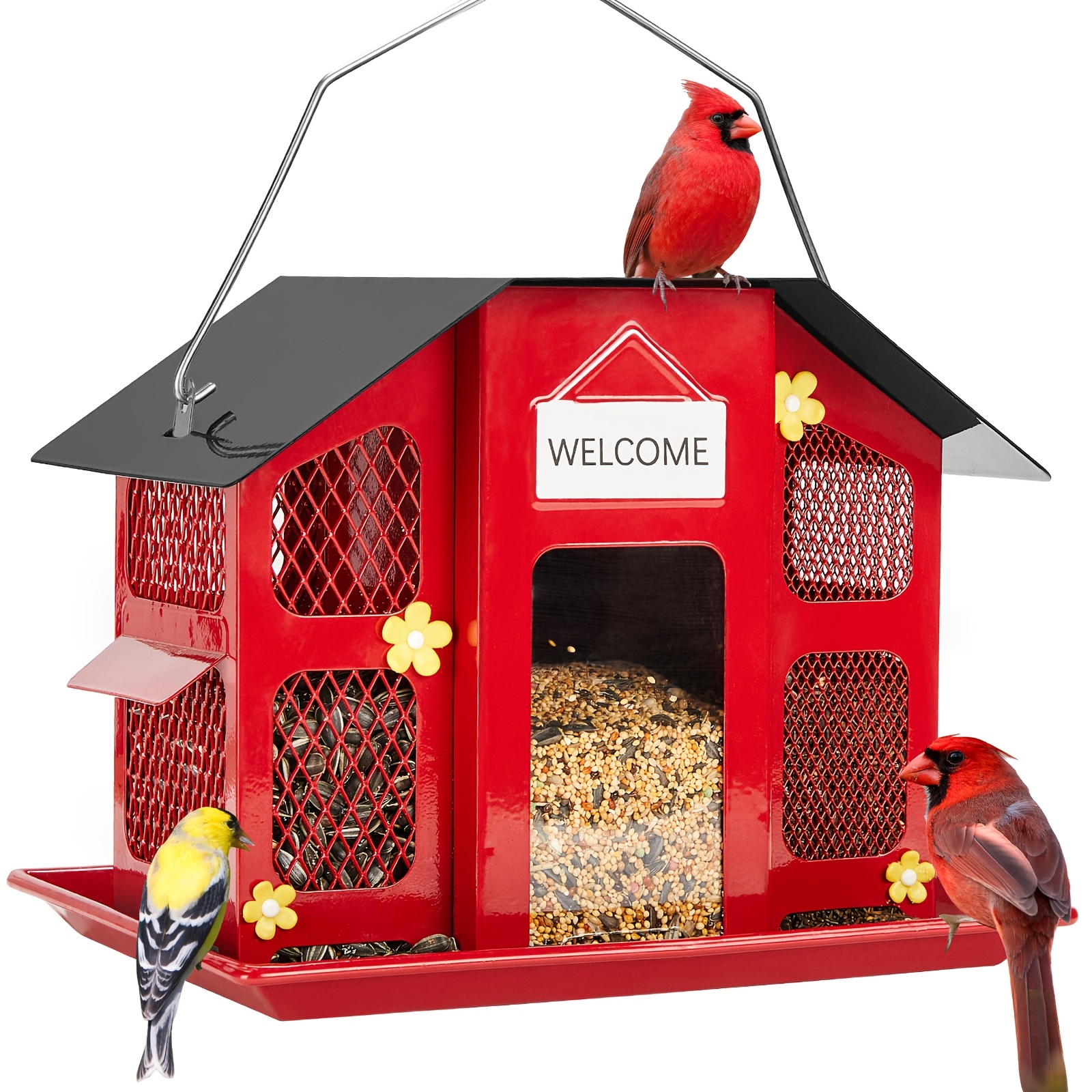 

Kingsyard Bird Feeders For Outdoors Hanging, Wild Bird Feeder With Weatherproof Roof & Seed Tray For Finch Chickadee