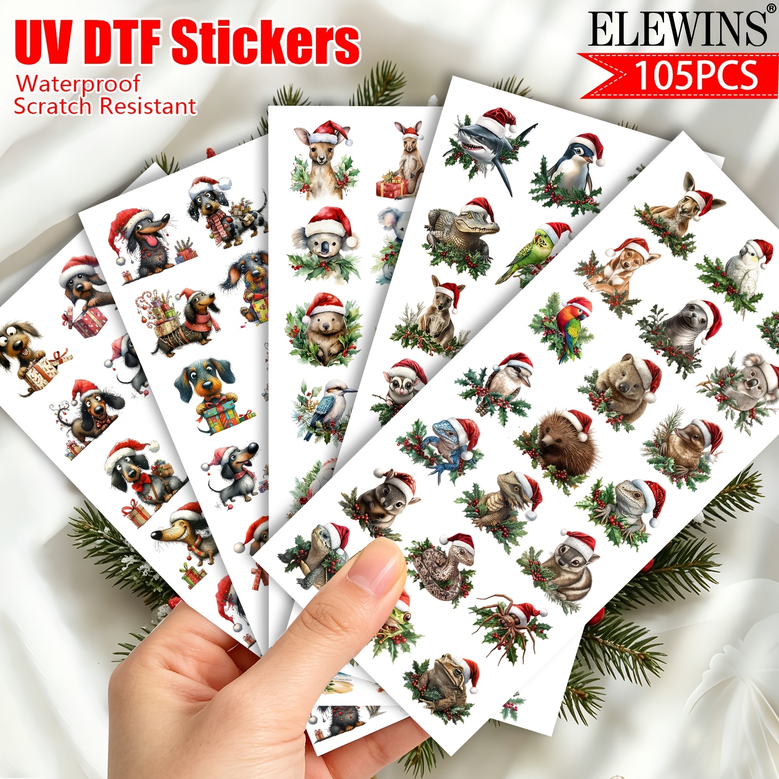 TEMU 105pcs Uv Dtf, Australian Christmas Animals Waterproof And Scratch-resistant Vinyl For Water Bottles, Cups, Laptops, Tumblers & Phone Cases