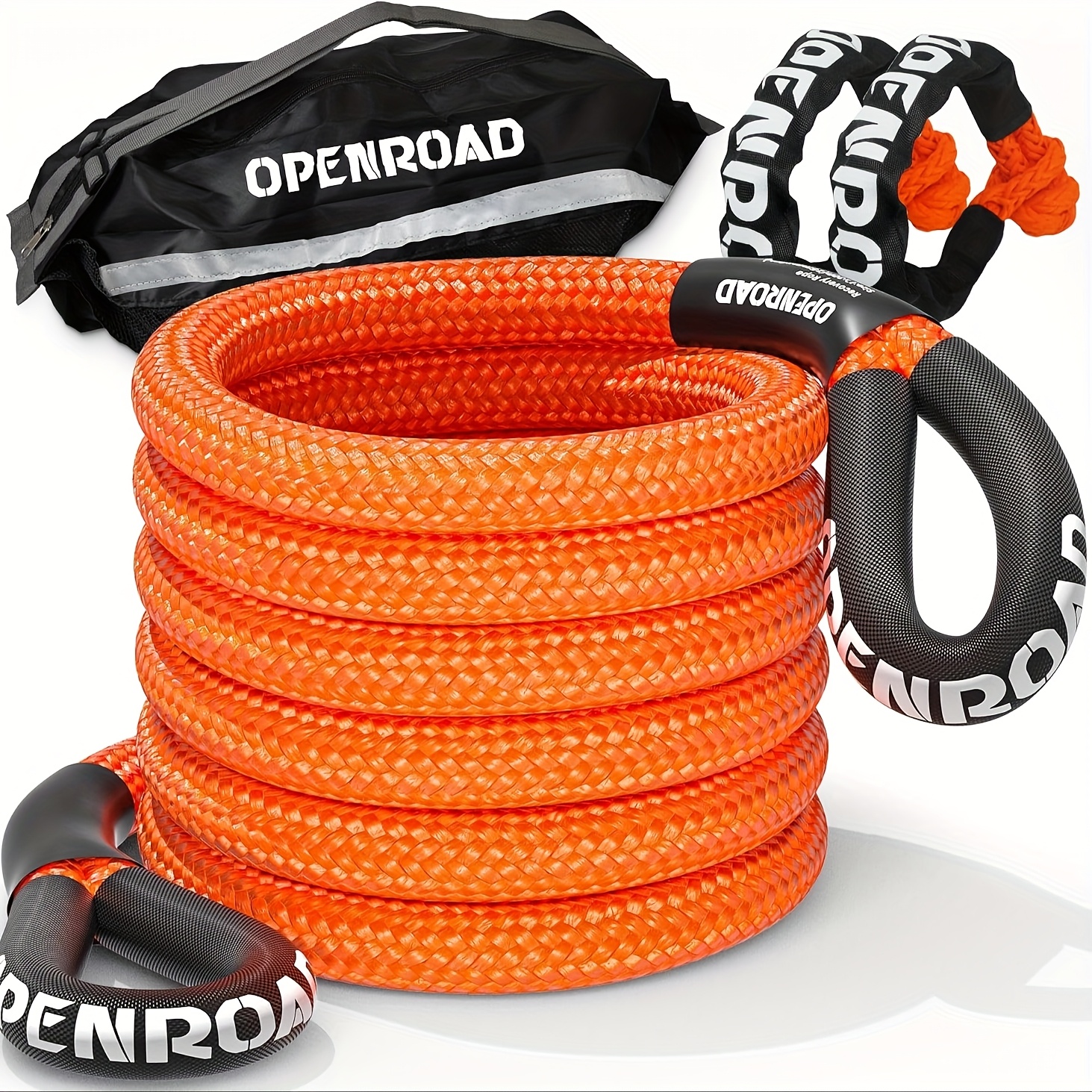 TEMU Openroad Tow Rope, 36000 Lbs (1in X 30ft Orange With Soft Shackle) 35% Energy Offroad Strap, Vehicle Recovery Kit For Car Truck Atv Utv Suv