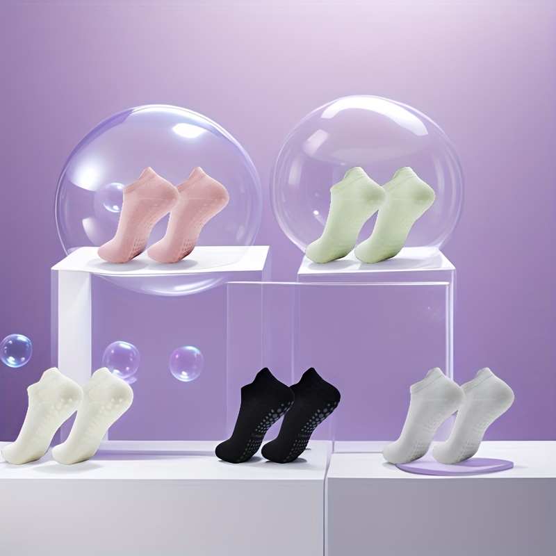 TEMU 10pcs/ 5 Pairs Of Women's Non-slip Rubber-bottomed Yoga Socks, Indoor Fitness Pilates Socks, Mesh Breathable Sports Socks, Low-