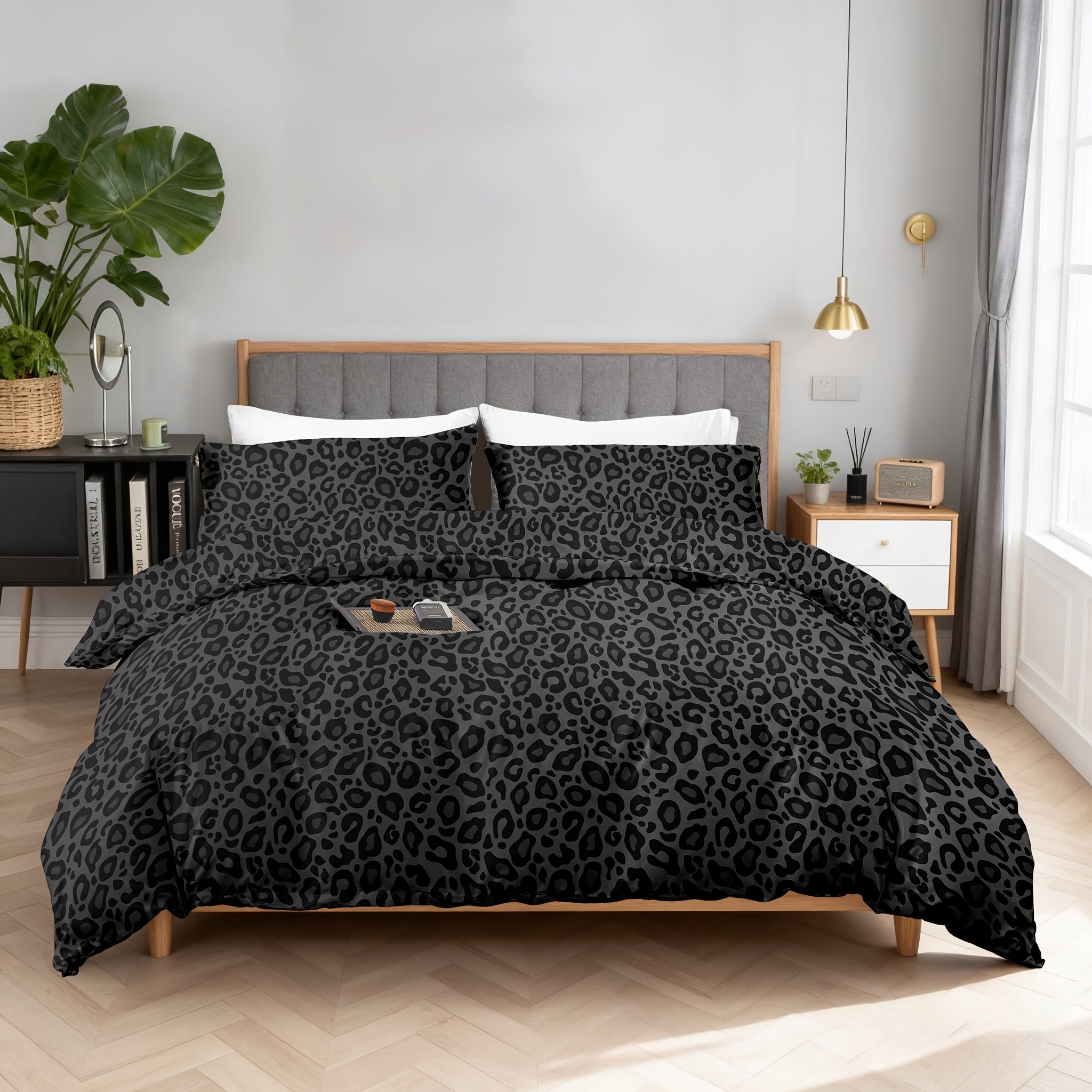 Image of 3pcs High-grade Dark Leopard Print Duvet Cover, Skin-friendly And Breathable 3pcs Bedding, Machine Washable (duvet Insert Not Included, Pillow Insert Not Included)