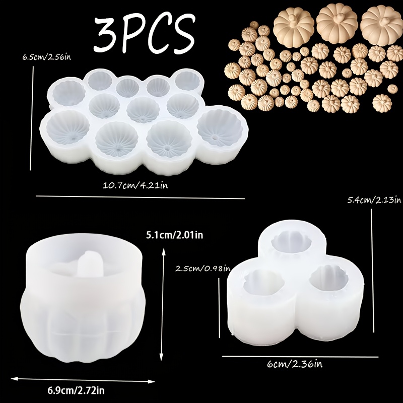TEMU Set di 3 stampi in silicone e resina: 3 stampi in silicone 3D a forma di zucca. stampo pu簷 utilizzato per realizzare pi羅 ornamenti a forma di