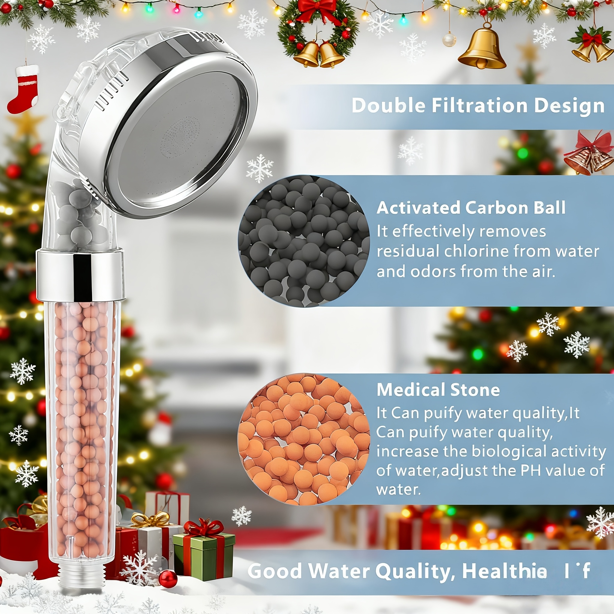 E-shop Handbrause mit Filteranlage, Universalmodell, Polypropylen-Material, Wassersparender Strahl, geeignet für trockene, helle Beige-Haut und