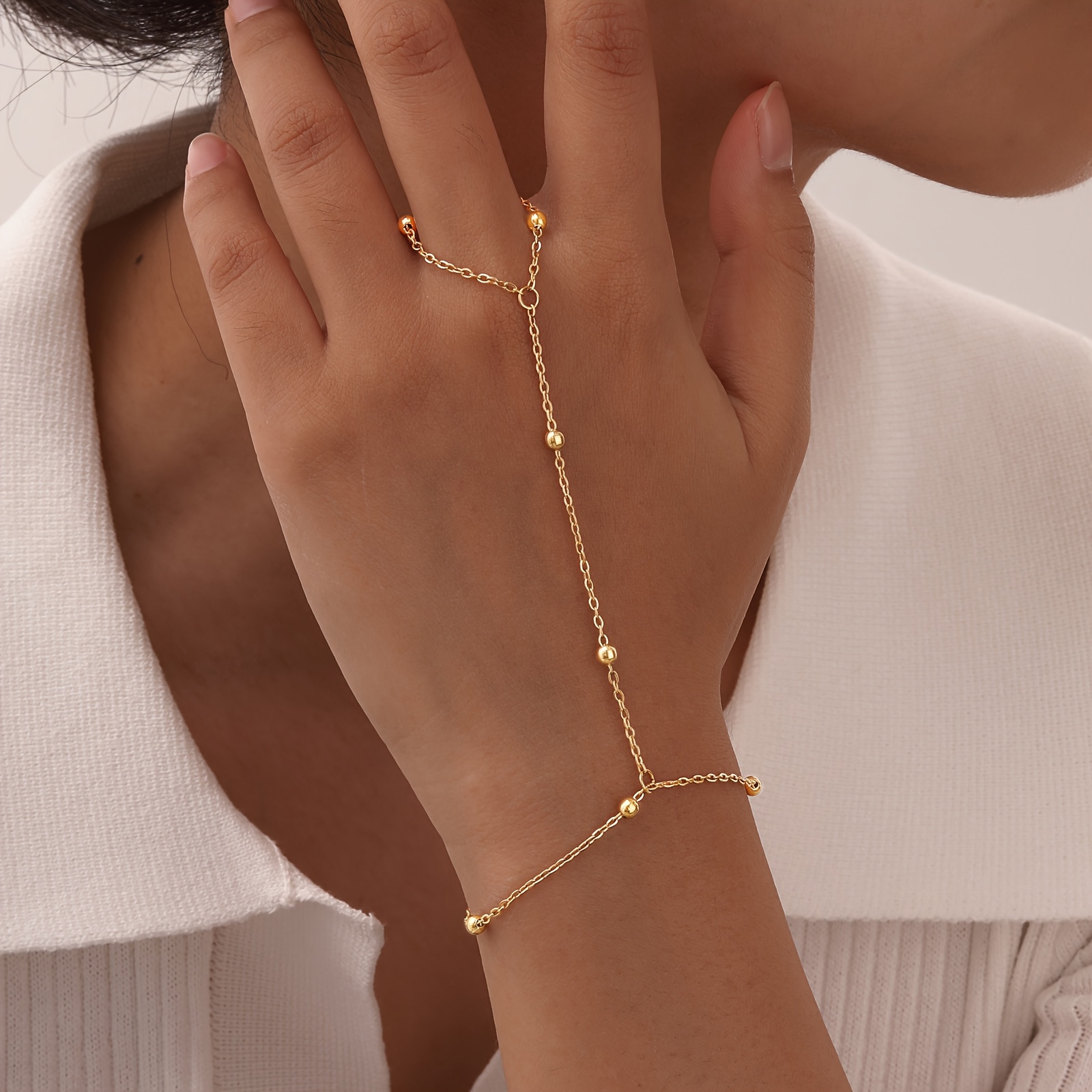 1pc   golden bead chain ring wrist chain valentines day christmas birthday gift for girlfriend suitable for womens daily wear