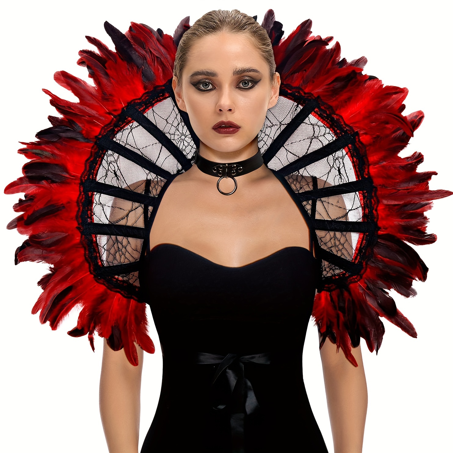 Image of 'vow Victorian Gothic Collar & Bone Feather Shrug Cape - Medieval Renaissance Shoulder Shawr Suitable For Renaissance , Costume Parties, Stage Performances - Historical Accessories