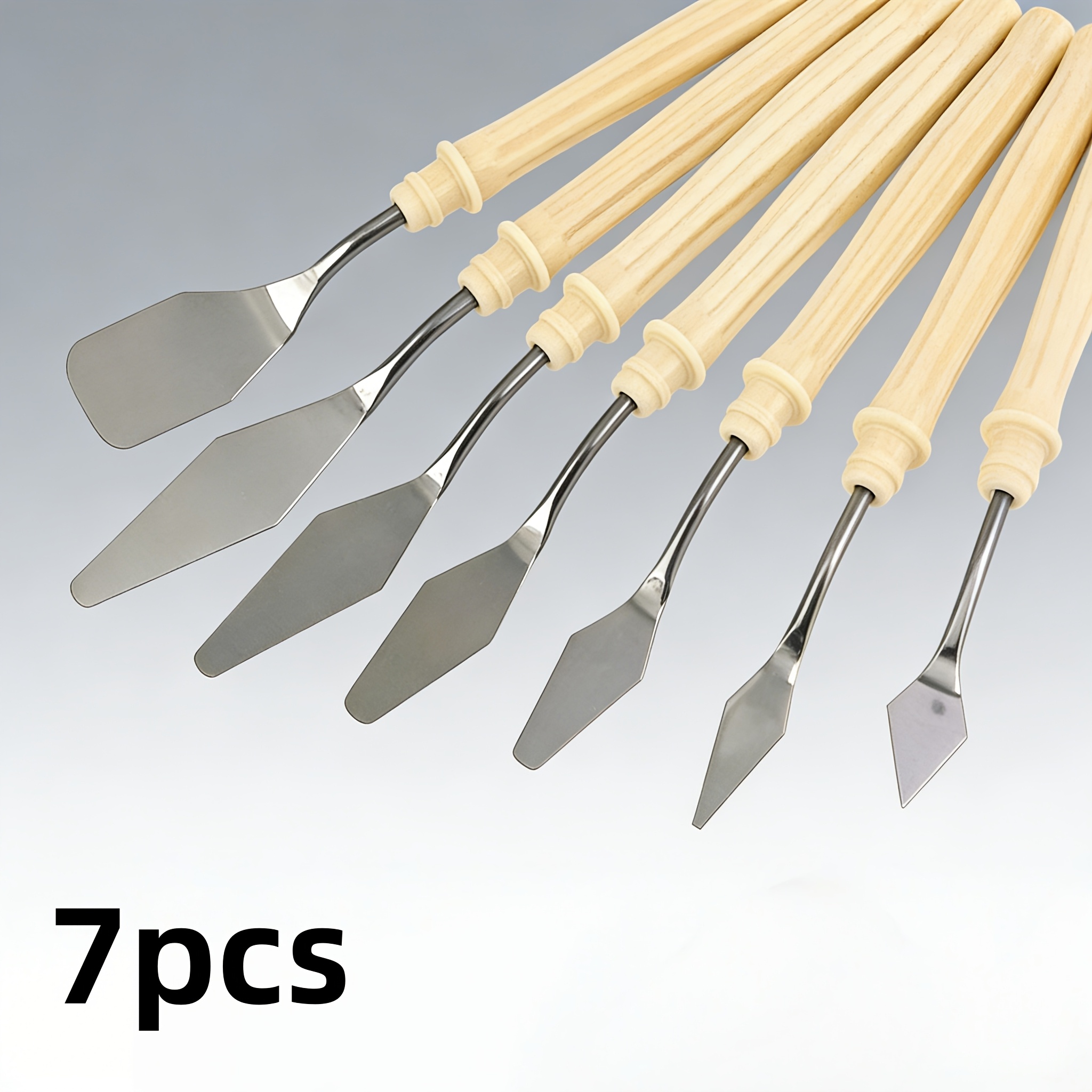 7pcs Grooved Handle Professional Palette Knife Set, Stainless Steel Oil Brush For Painting, Paint Scraper, Oil Painting Scraper, Stainless Steel Paint Scraper Head