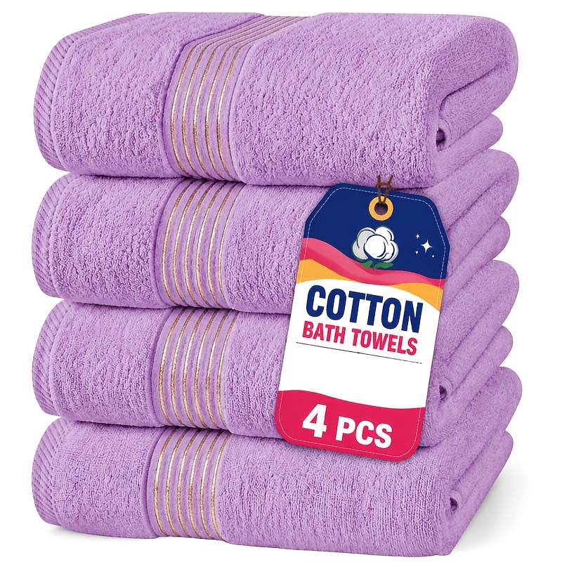 TEMU 4-pack Bath Towels, Luxury 5- Quality Striped Towel Set, Skin-friendly, Absorbent Quick-dry Thick Breathable Towels, Mixed Colors, For Gym, Spa,