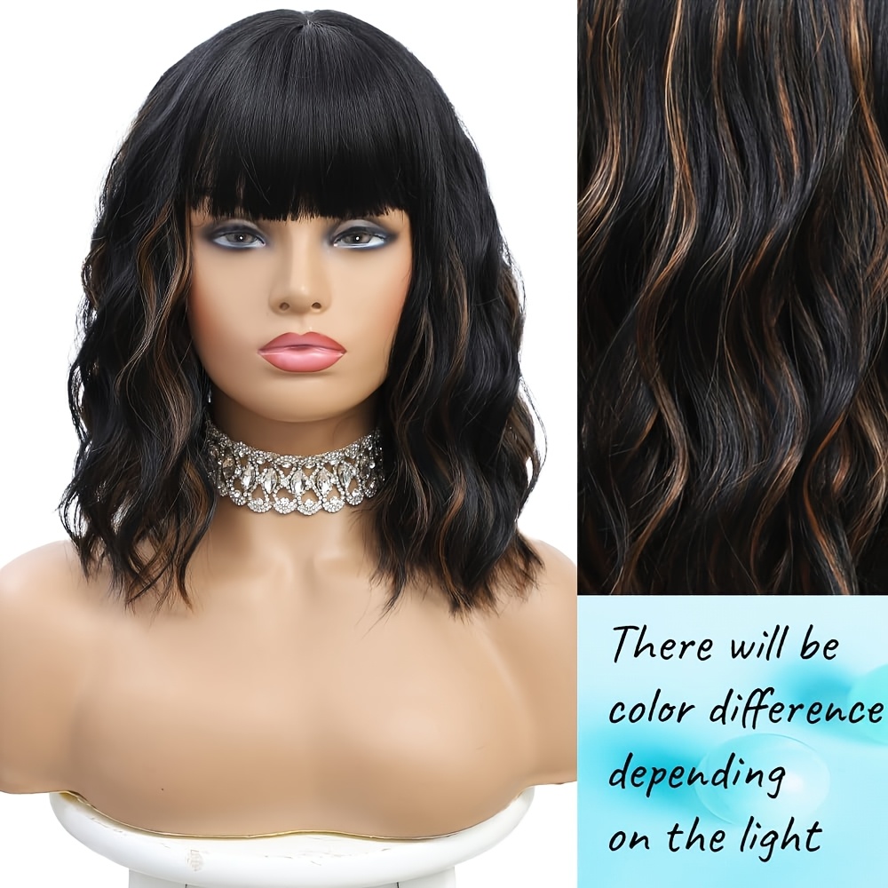 short wigs bangs 14 inch wavy curly bob wig - Temu display picture 3