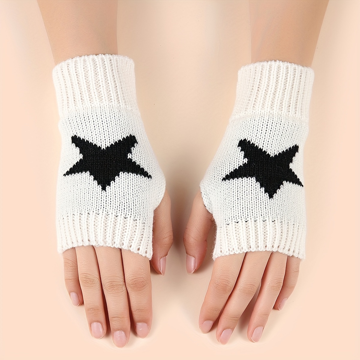 TEMU Une paire de gants d'étoile pour femmes, tendance et polyvalents, parfaits pour le street style avec des manches doigts pour plus de chaleur