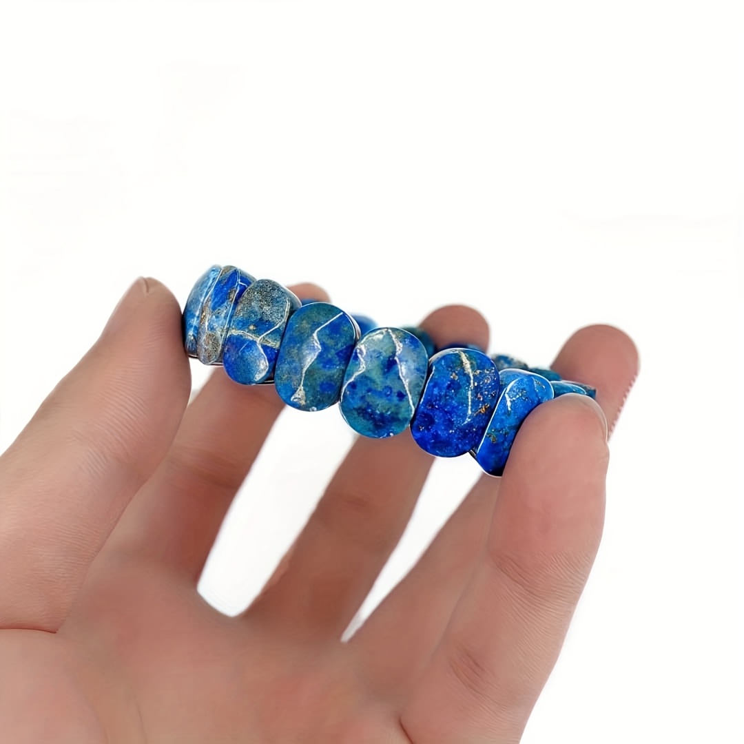 Natural Lapis Lazuli Bracelet Faceted with Golden Flecks September Birthstone