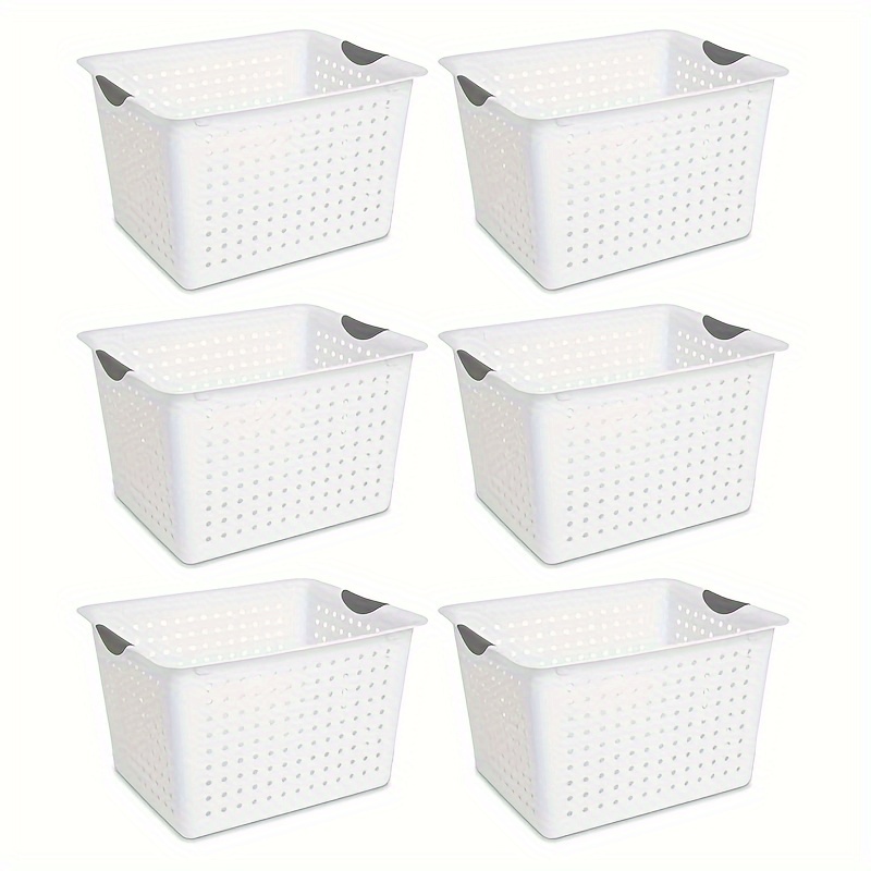 

Large Deep Ultra Plastic Storagebasket Tote, White (6 Pack)