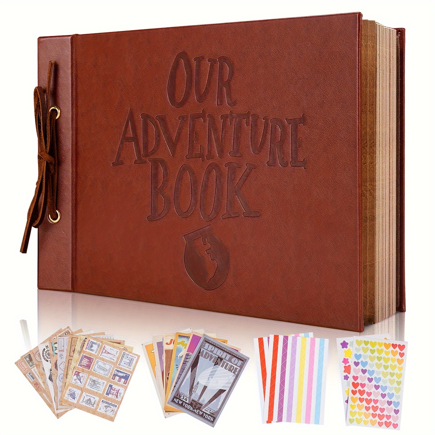 TEMU Our Adventure Book Photo Album, 3d Retro Embossed Letter Leather Hard Cover Travel Journal Memory Book