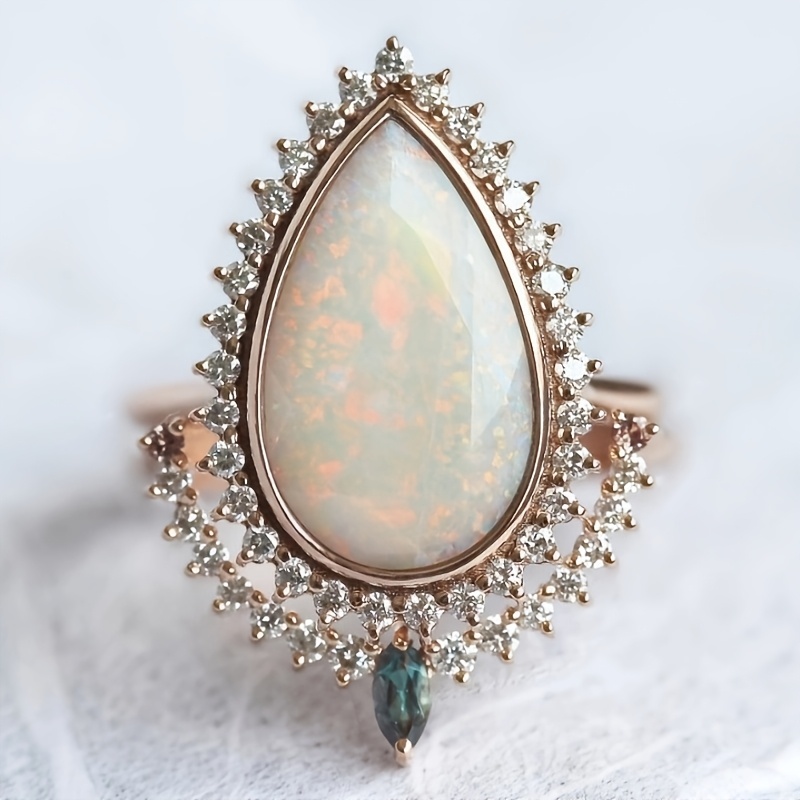 

Elegant Vintage-inspired Water Drop Opal Engagement Ring - Weddings & Parties, Ideal Christmas Gift For Her, Alloy Inlaid, Dating, Family And Lovers