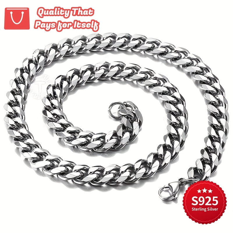 925 Sterling Silver Cuban Link Chain Necklace, Unisex