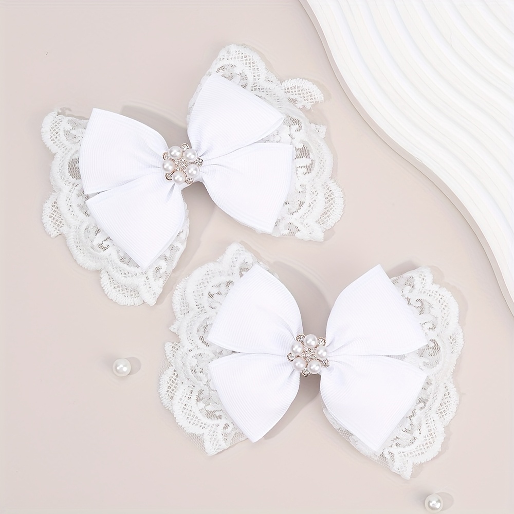 Image of 2pcs Elegant White Bow Hair Clips For Womens Solid Color Bow Hair Barrettes Handmade Bow Hair Pins Hair Bow Accessories For Womens Gifts