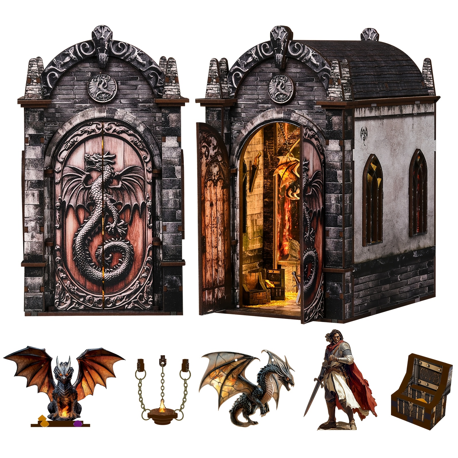 TEMU Diy Book Nook Kit, Dragon's 3d Wooden Puzzle Miniature House, Bookshelf Decor Diy Craft For Adults (14+), 130pcs Beginner Friendly, Difficulty,
