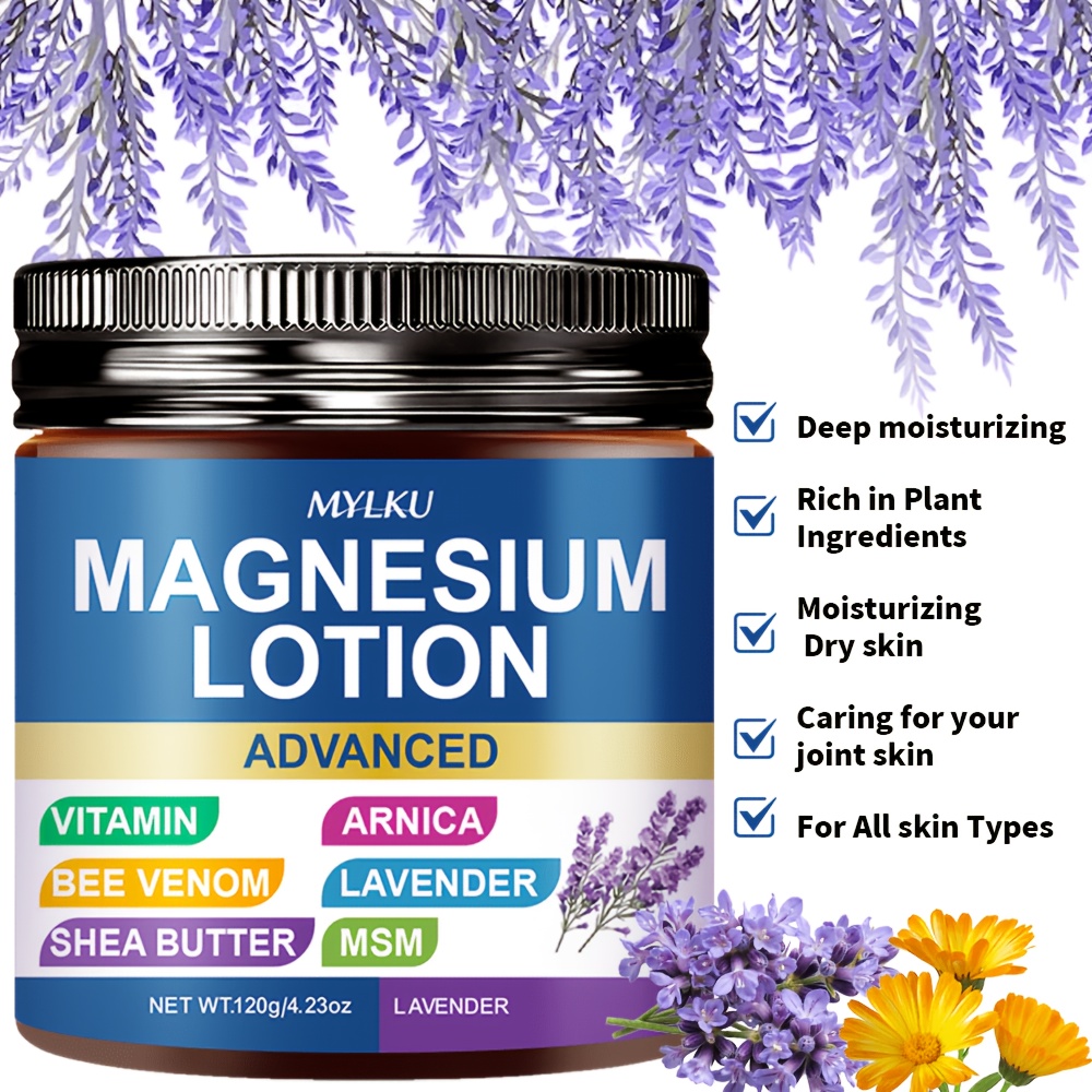120g Magnesium Lotion with Arnica, Bee Venom, Shea Butter – Cooling Magnesium Cream – Lightweight Moisturizing Lotion for Legs & Feet