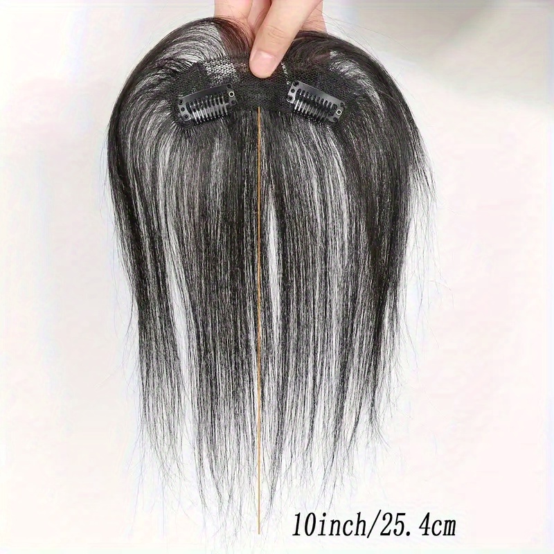 10 inch straight human hair clip in bangs with sideburns hairpiece for women natural look hair extensions     versatile for all light beige tones occasions quick hairstyle change natural   details 5