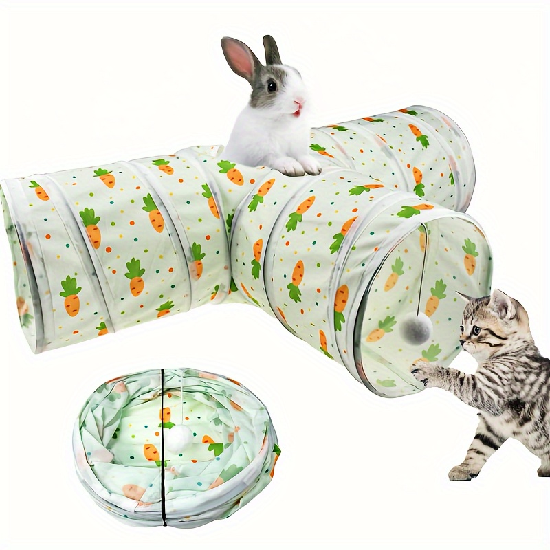 Interactive Foldable Cat Tunnel Toy With Carrot & Rabbit Design - Cozy Hideaway For Indoor Cats, Kittens, And Small Pets, Cat Toys