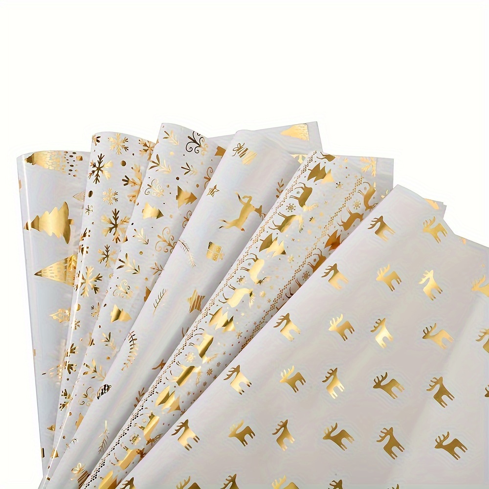 

Luxury Metallic Golden Foil Christmas Wrapping Paper Set - 6 Sheets, Shiny Gift Wrap For Men & Boys, Perfect For Birthdays, Holidays, Graduations, Baby Showers - Reindeer & Tree Design, 27.5x19.6in