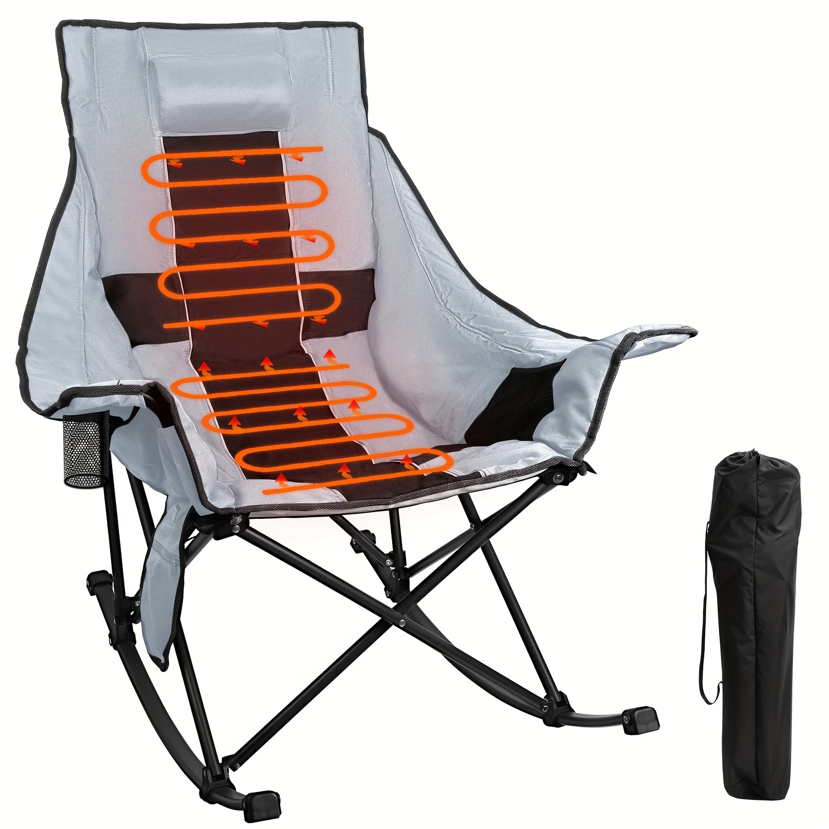 

Extra-large Foldable Portable Chairs Outdoor Sports W/3 Heat Levels For Back & Seat, Xl Camping Chair For Patio Lawn , Power Bank(not Included)