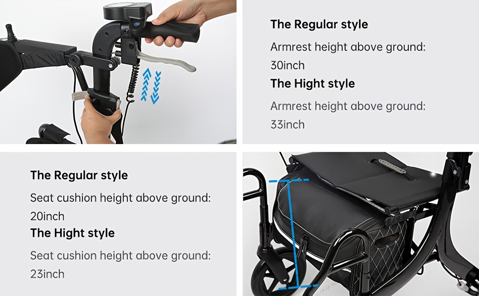 walker with seat transport wheelchair heavy duty heavy duty foldable electric mobility aid with power   motion tip stability   for post surgery indoor use ac   system lightweight rollator walker combo with e pushing transport wheelchair Product details 3