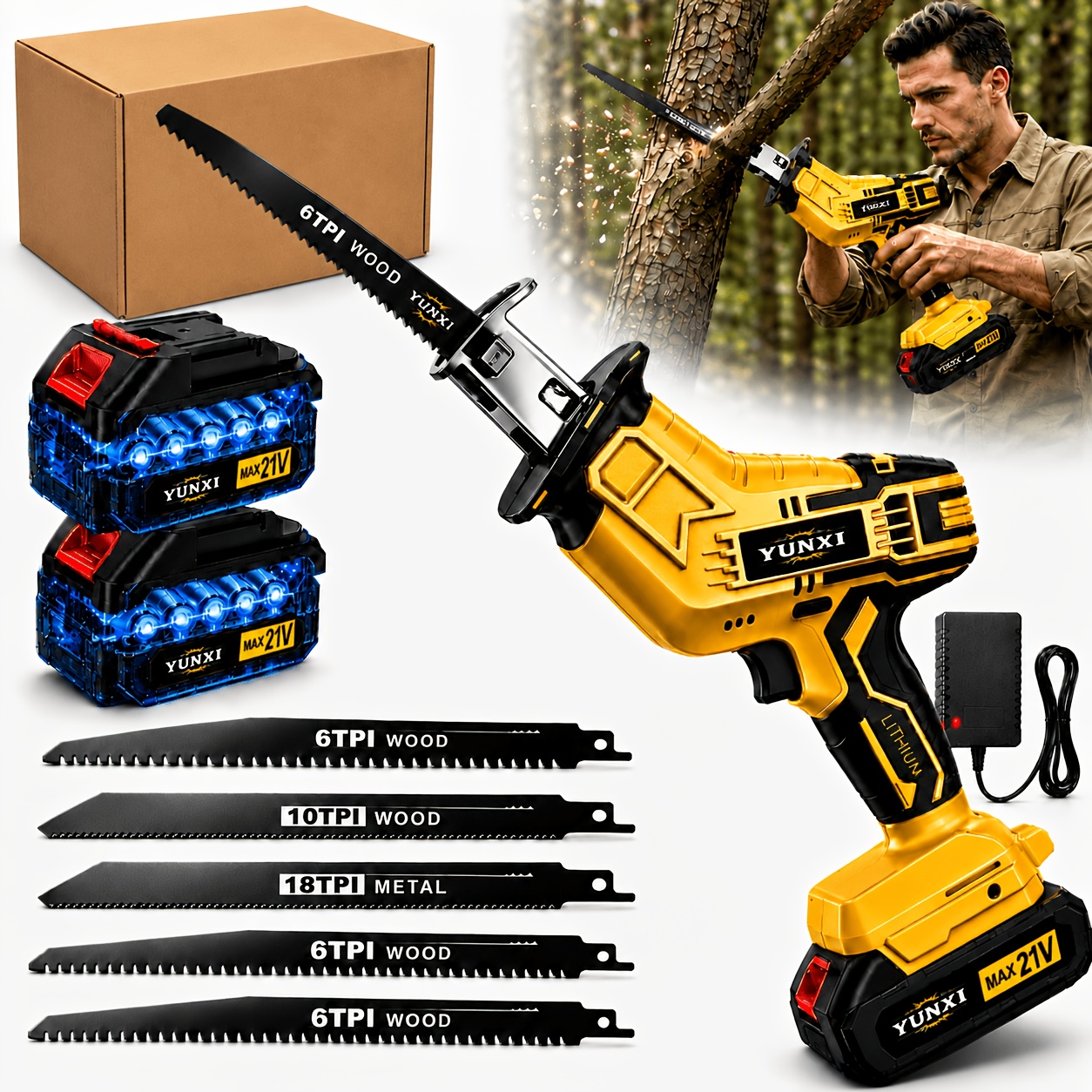TEMU Multi Functional Reciprocating Saw, Wireless Woodworking Saw, Garden Saw, Kit, With A Blade Set And A Charger For Cutting Wood, Metal, And Pvc,