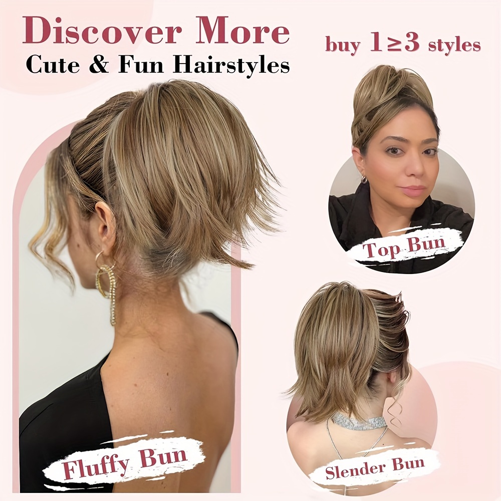 1pc elegant womens short ponytail extension with claw clip and   wires 10 straight hair messy bun   hairpiece diy styling options details 1