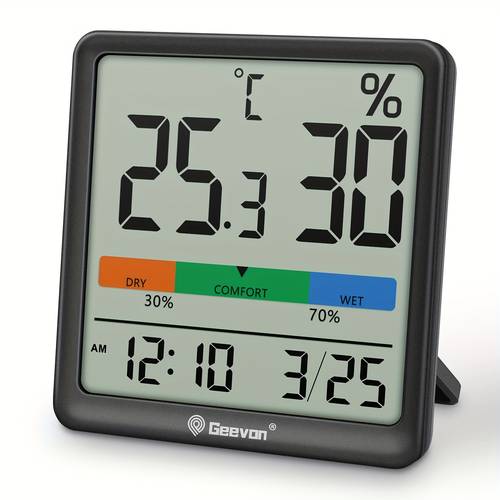 indoor hygrometer desktop digital thermometer with temperature and humidity monitor precision hygrometer indoor thermometer with clock and date and switching 12 24 hour time format simple and easy to