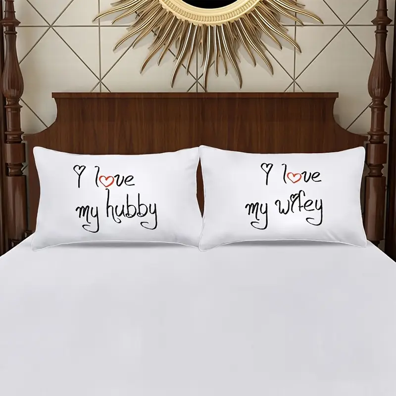 2 pack contemporary polyester pillowcases i love my wifey i love couples pillow covers machine washable zipper closure romantic anniversary valentines day gift single sided no insert room types Product details 0