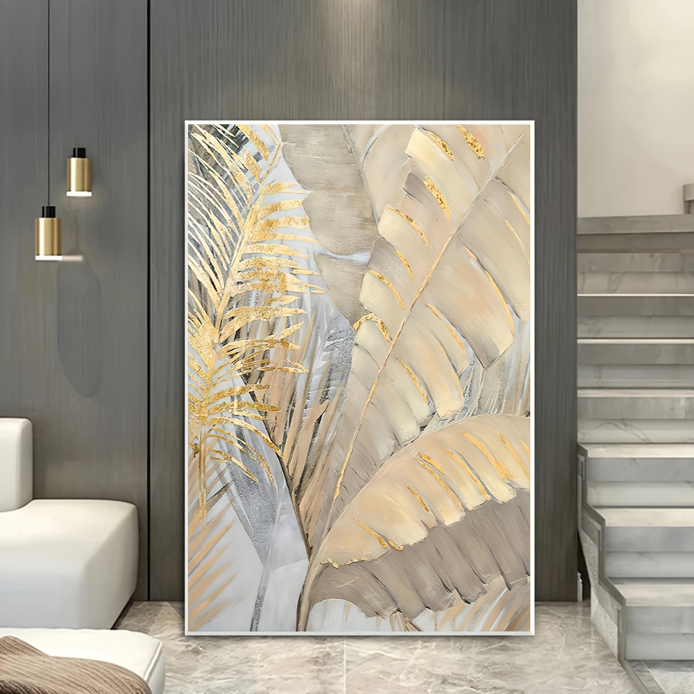 

Abstract Golden Leaves Canvas Art Print, 31.49 X 47.24 Inch Frameless Modern Wall Decor, Non-electric, Textured Poster For Bedroom And Living Room