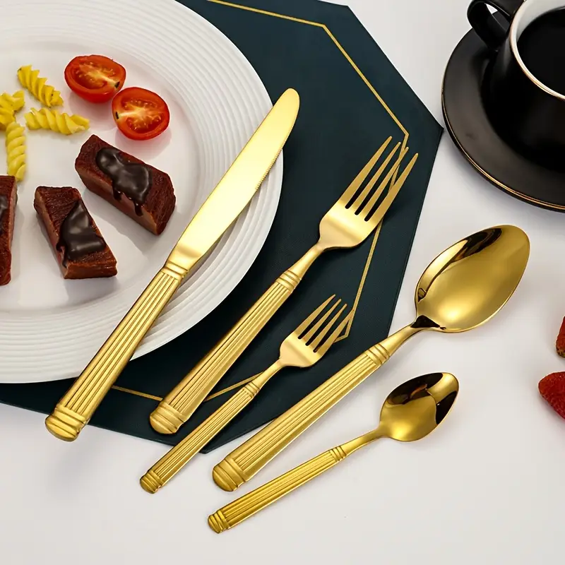 5pcs stainless steel roman pillar shaped golden and silver flatware set with polished for valentines day fathers day mothers day oktoberfest day Product details 6
