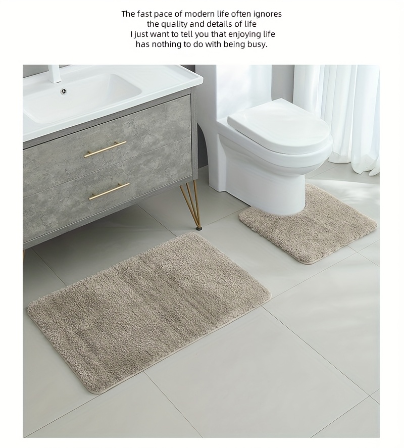 1pc ultra soft plush bathroom toilet mat non slip super absorbent machine washable solid color with u shaped contour for     and support ideal for bathroom and washroom use bathroom mat Product details 4