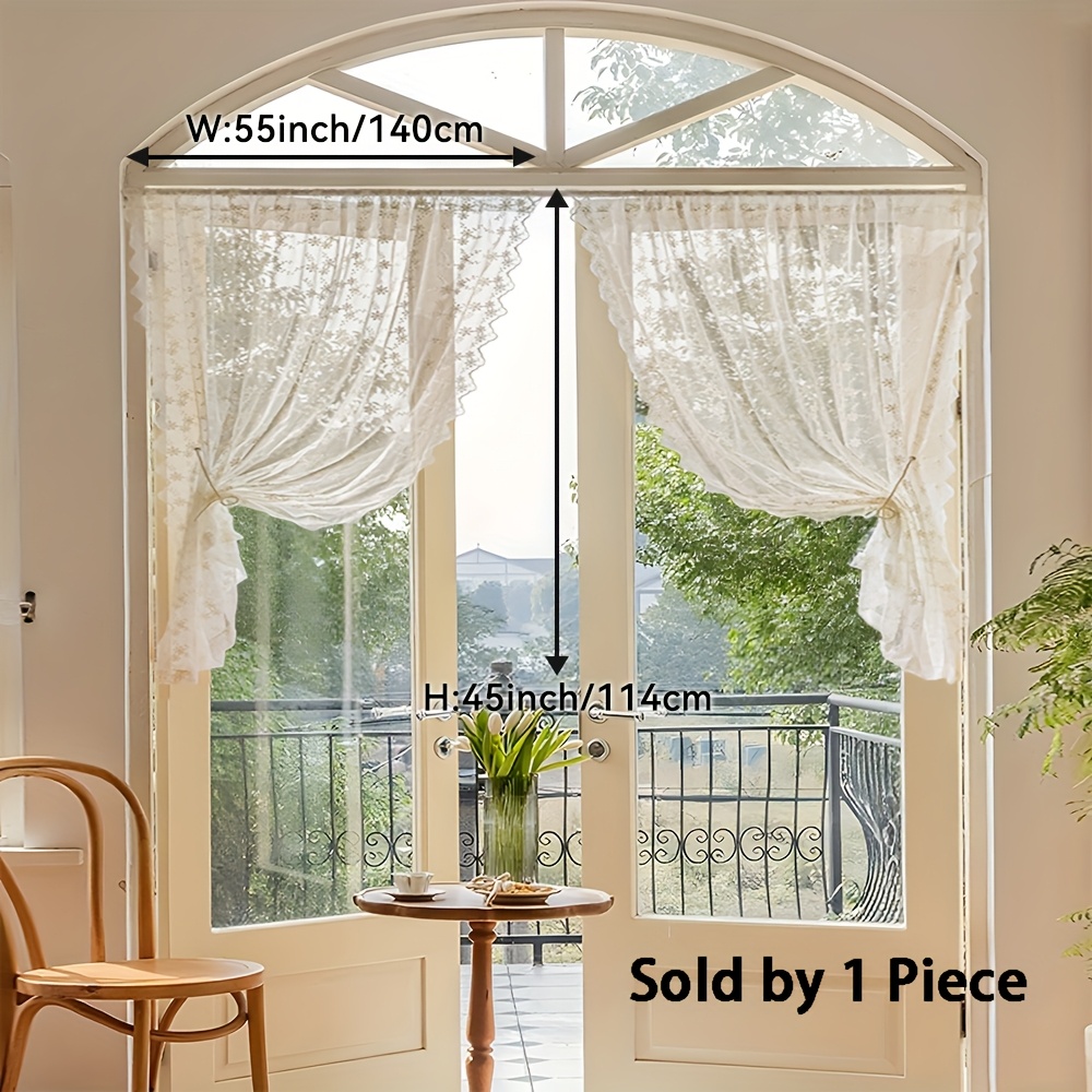 Image of 1pc Vintage Floral Sheer Curtain Panel - Beige Lace Tulle Window With Rod Pocket, Semi- Filtering For Living Room, Bedroom, Kitchen, Cafe - Machine Washable 100% Polyester Home Decor, Room Curtains